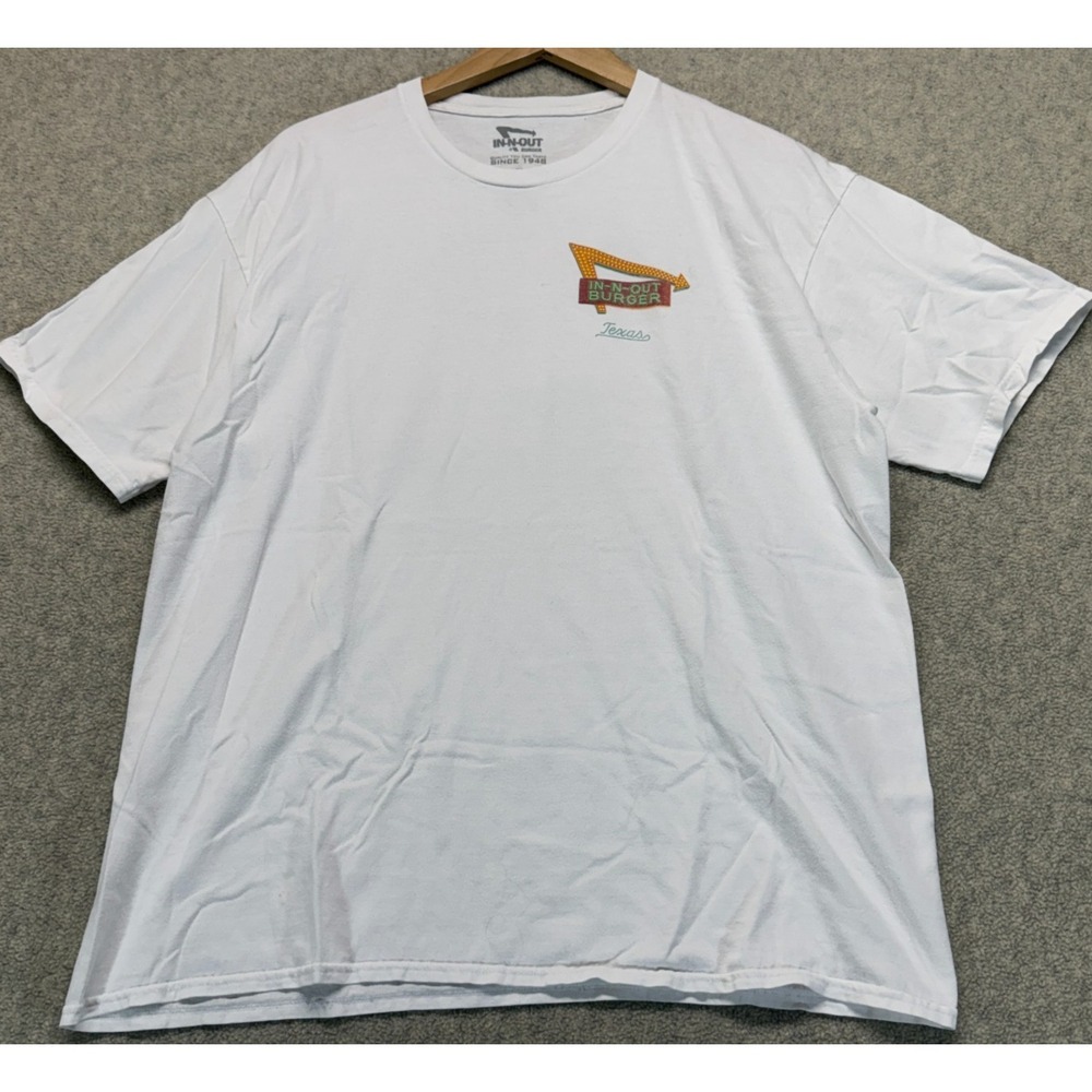 IN-N-OUT Burger Texas Graphic T-Shirt Unisex White Pre-Shrunk Classic Cars XL